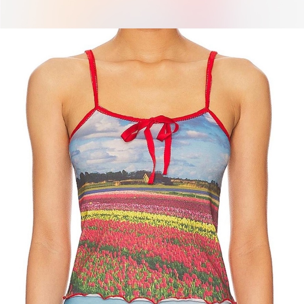 **SOLD** Tyler Mcgillivary Tulip Fields Crop Top Mesh w Ribbon Size M-L